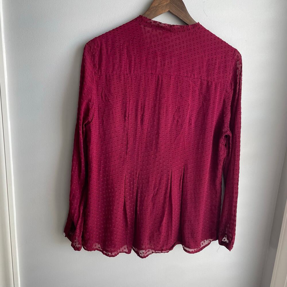 Meadow Rue Anthropologie Red Silk Blend Button Up Blouse Neck Tie Clip Dot sz M - Picture 6 of 14